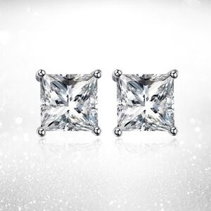 🌴Renaissance 14k White Gold Princess Cut CZ Studs